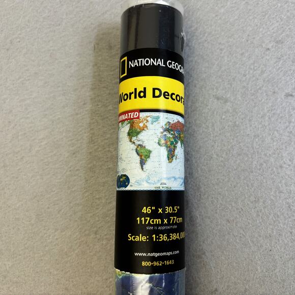 National Geographic Laminated World Decorator Map 46x30.5 Landforms Education - Picture 2 of 7